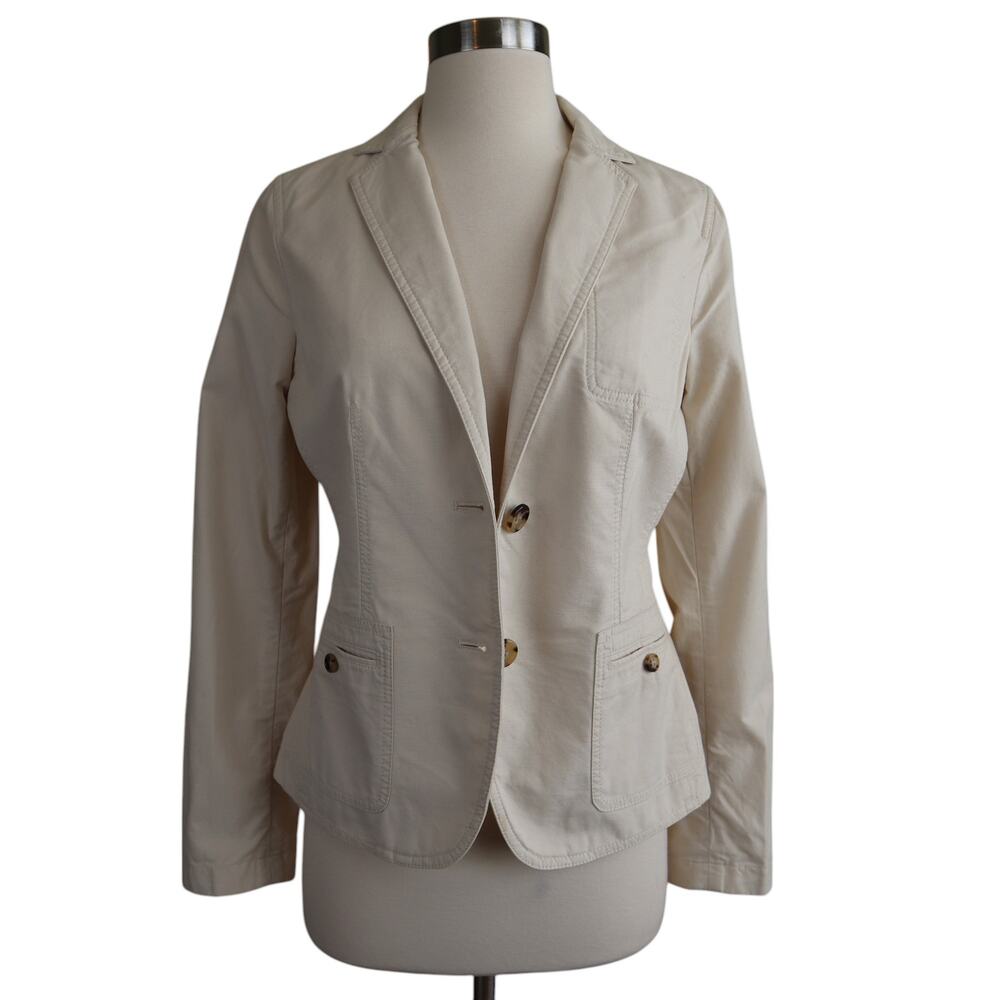 Talbots‎ Womens Utility Blazer Jacket Size 4 Cream Button Front Tailored Cotton